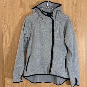 Reebok Gray Heavy Knit Fleece Lined Full Zip Hi-Lo Hooded Sweater Jacket